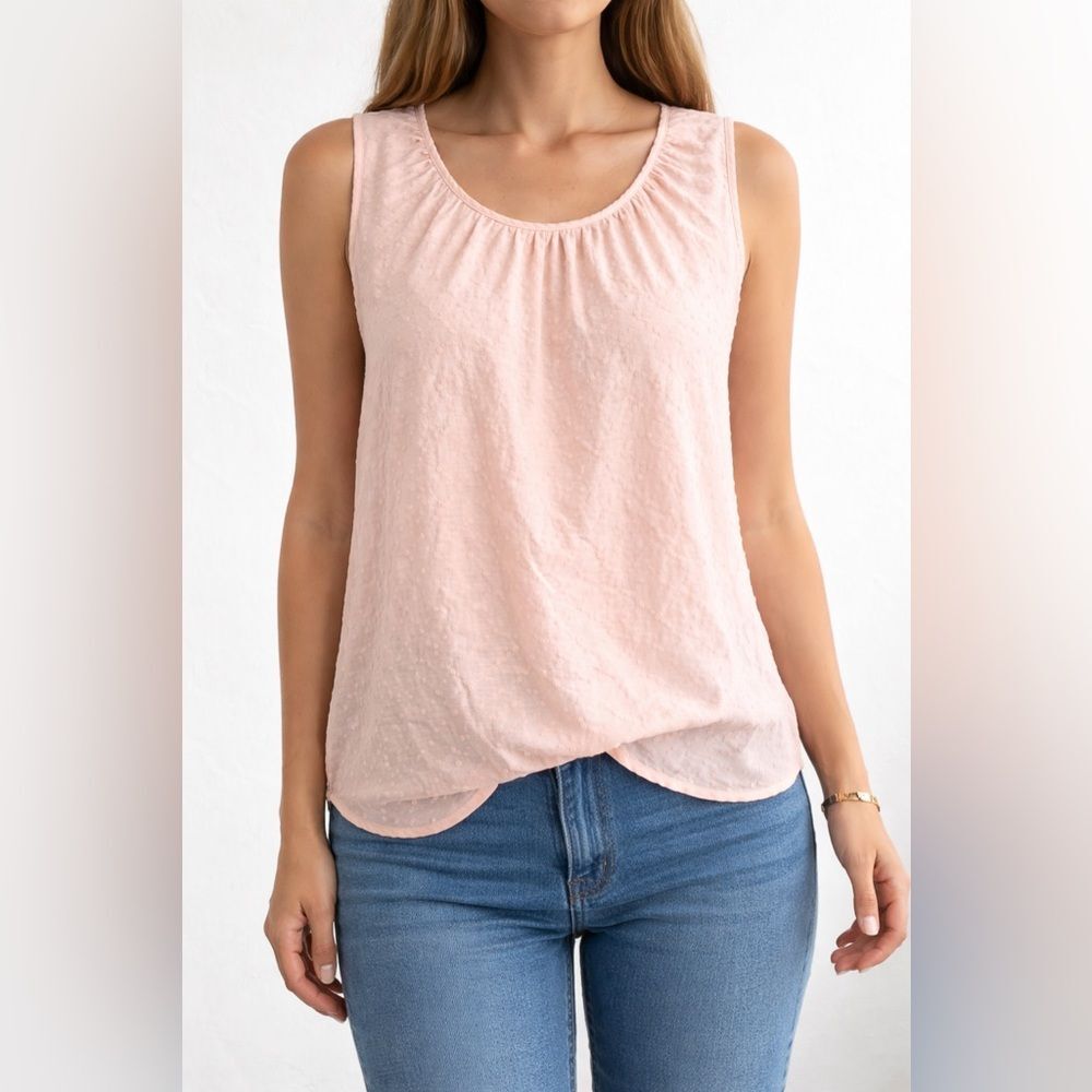 LC Lauren Conrad Top Size Medium M Blush Pink Swiss Dot Sleeveless Tie Back